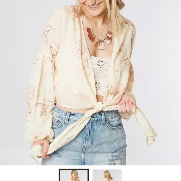 Billabong Floral Print Breathe Light Crop Top With Ties Size L - Picture 6 of 6